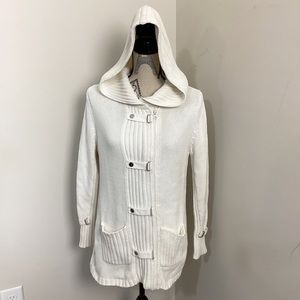 Pandemonium Women’s Cream Ribbed Hoodie Long Sleeves Full Zip Sweater Jacket